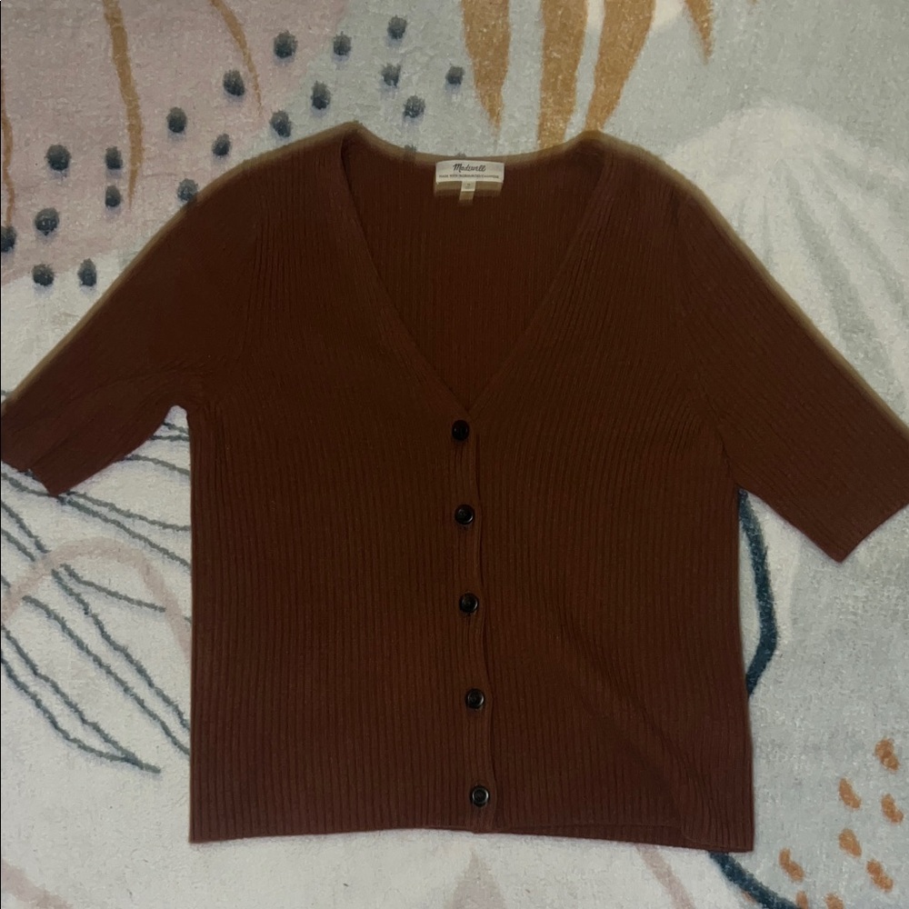 Madewell Brown Short-Sleeve Ribbed Button Cardigan